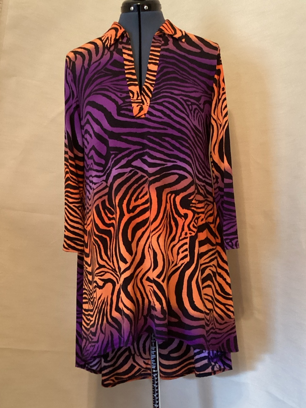Bold Zebra-Print Tunic in Purple & Orange